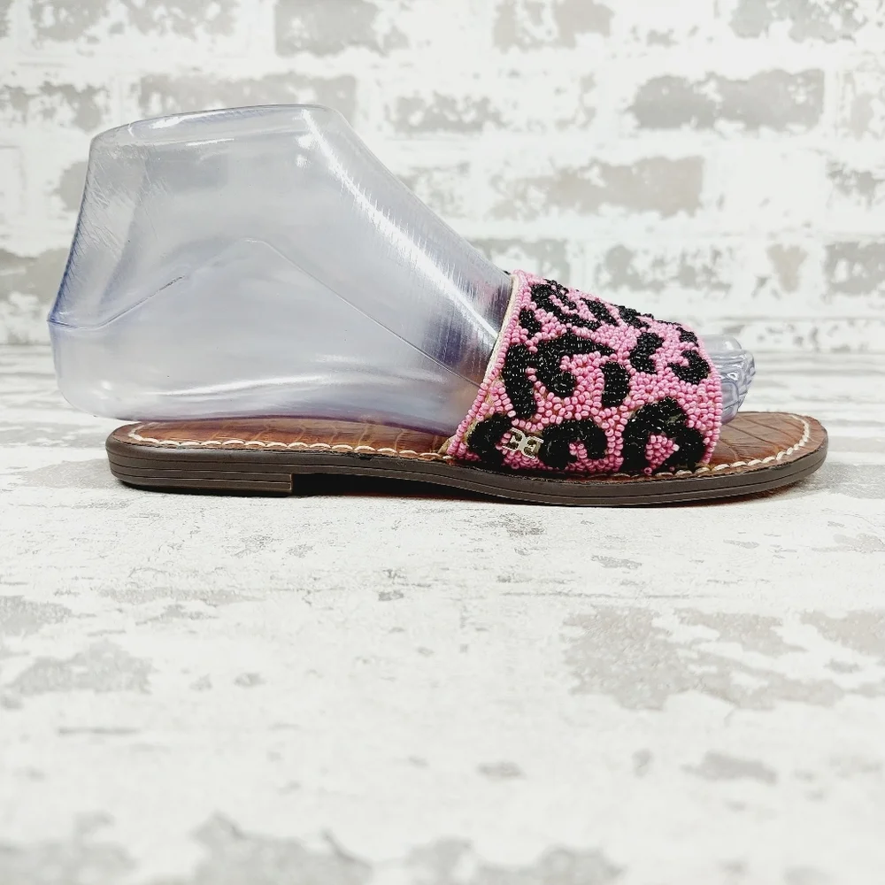 NEW Sam Edelman Gunner Pink Black Leopard Print Summer Slide Sandals D125
